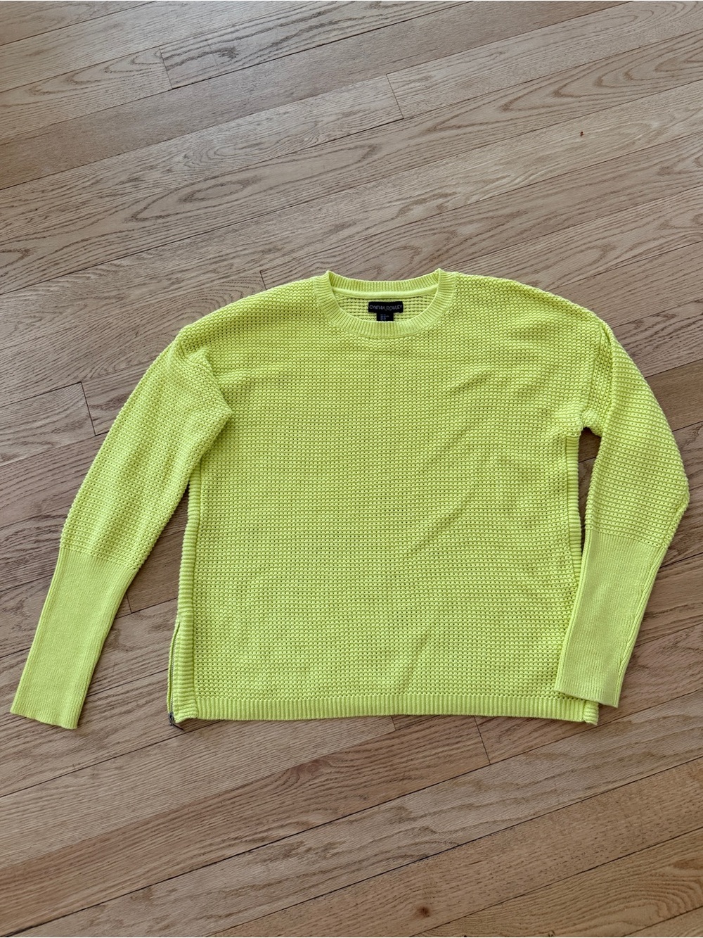 Cynthia Rowley Bright Yellow/Green Crewneck Sweater Zipper Lightweight Knit XL